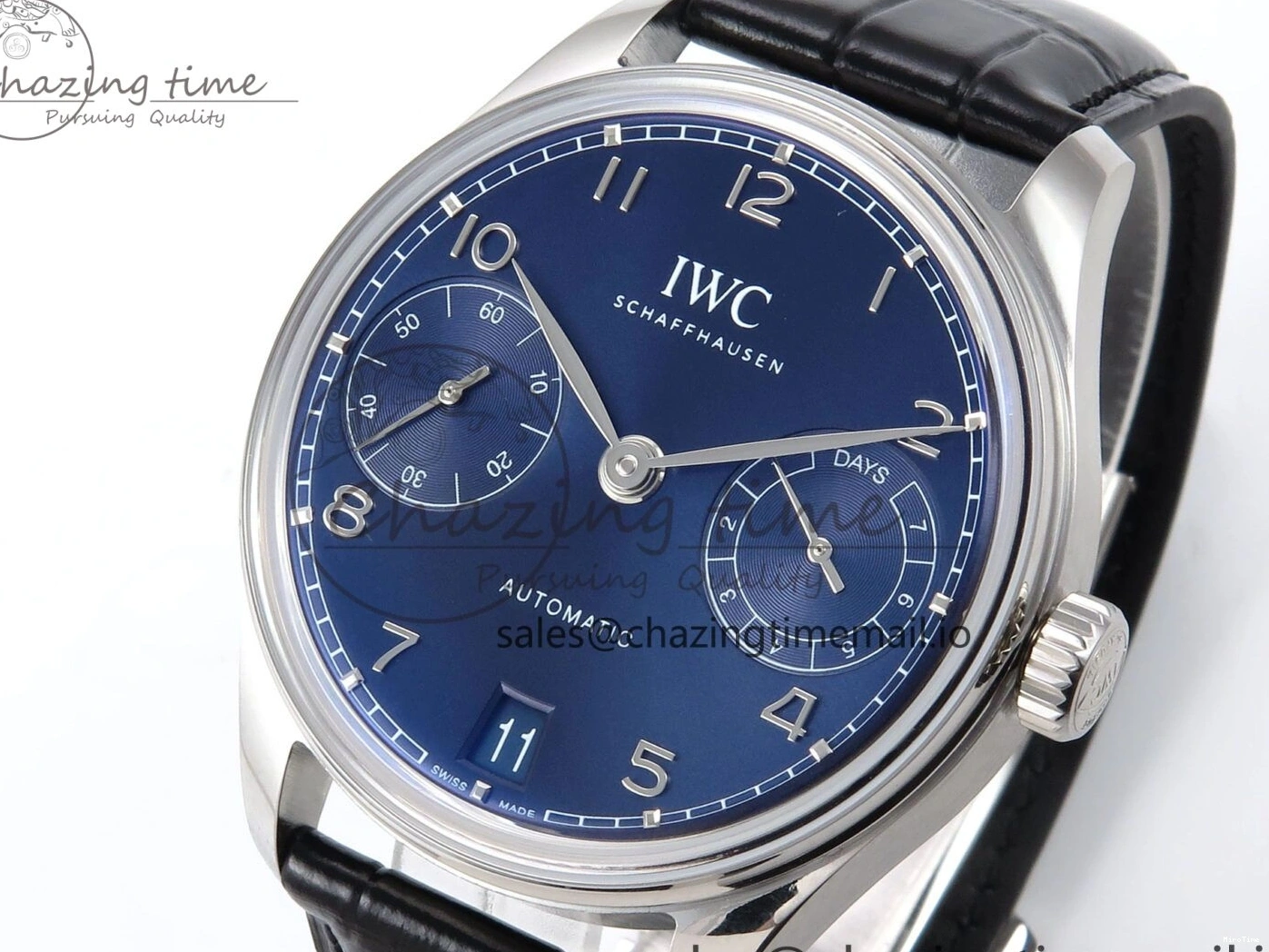 MIROTIME 0127 Portugieser Automatic SS IW501704 APSF 1:1 Best Edition Blue Dial on Black Leather Strap A HighPerformance 7008